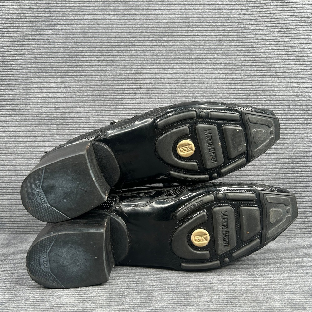 Mario Bruni Black Patent Leather Embroidered Block Heel Loafers  Italy Y2k - Picture 5 of 9